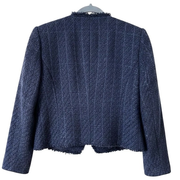 NWT Mango Cropped Tweed Blazer Jacket Navy Blue XS Chic Classic Preppy Parisian - Picture 2 of 14